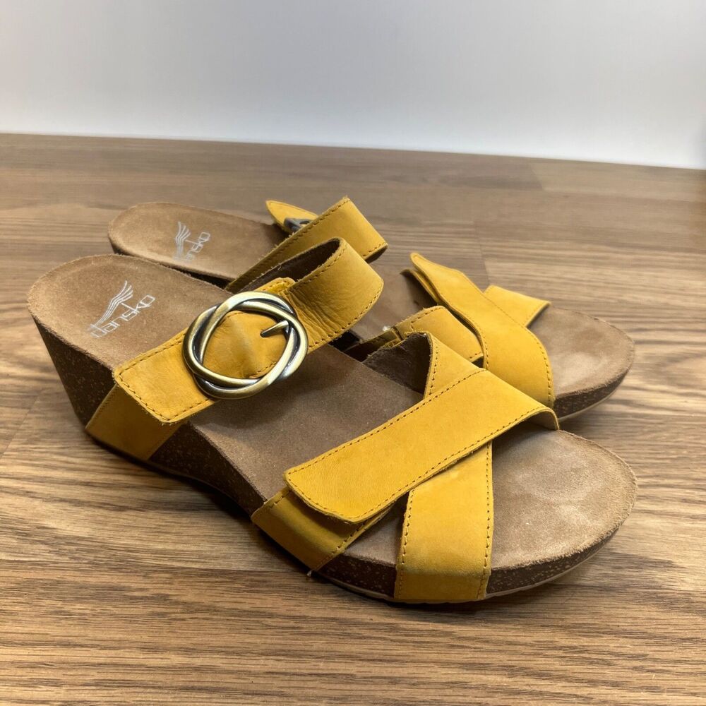 DANSKO Susie Yellow Mulled Nubuck Slide Wedge Heel Sandals Size 39 US 8.5-9